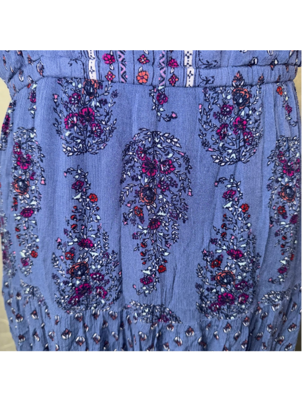 Old Navy Bohemian Maxi Sleeveless Dress Tiered Floral Paisley Print Blue XL - Picture 5 of 10
